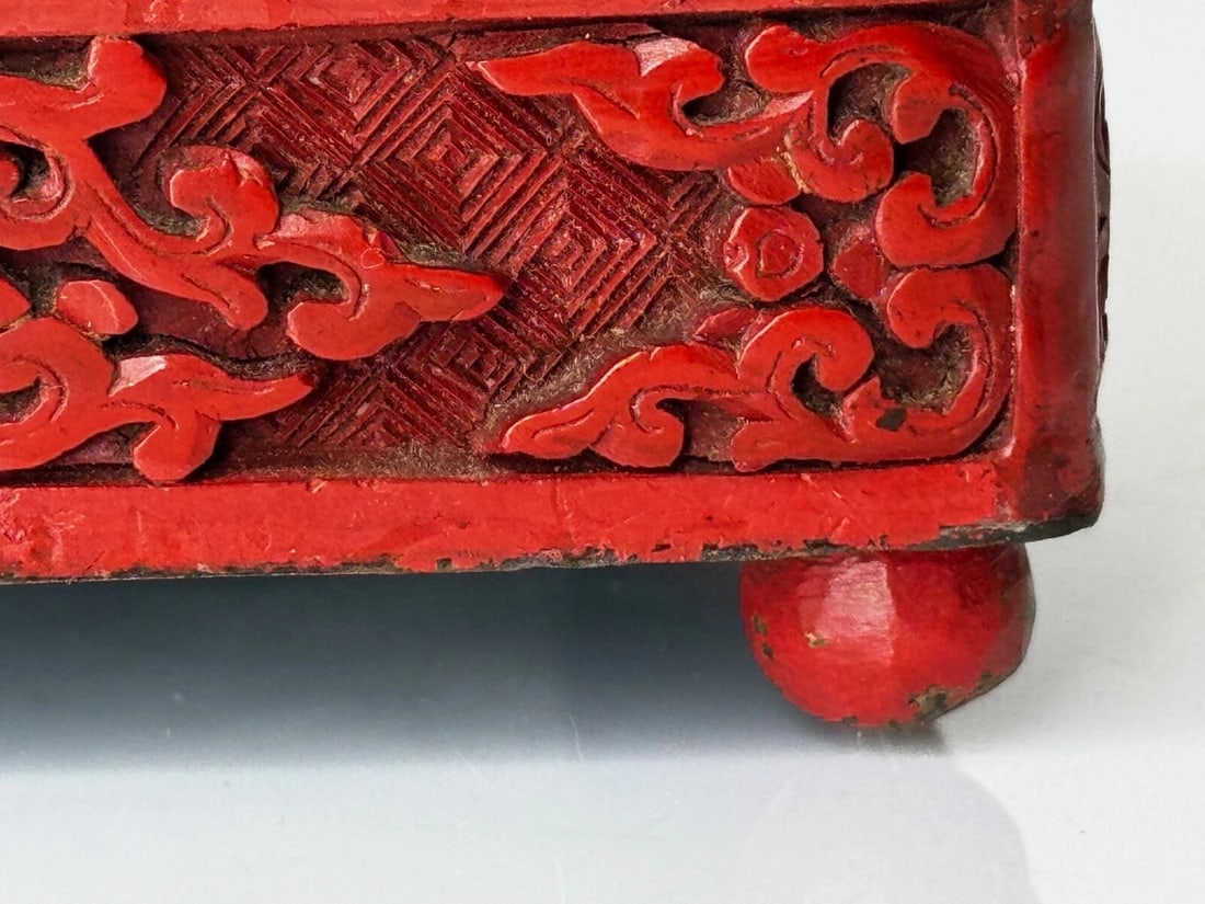 Small Chinese Qing Dynasty 19th Century Cinnabar Lacquered Enamel Trinket Box - 13