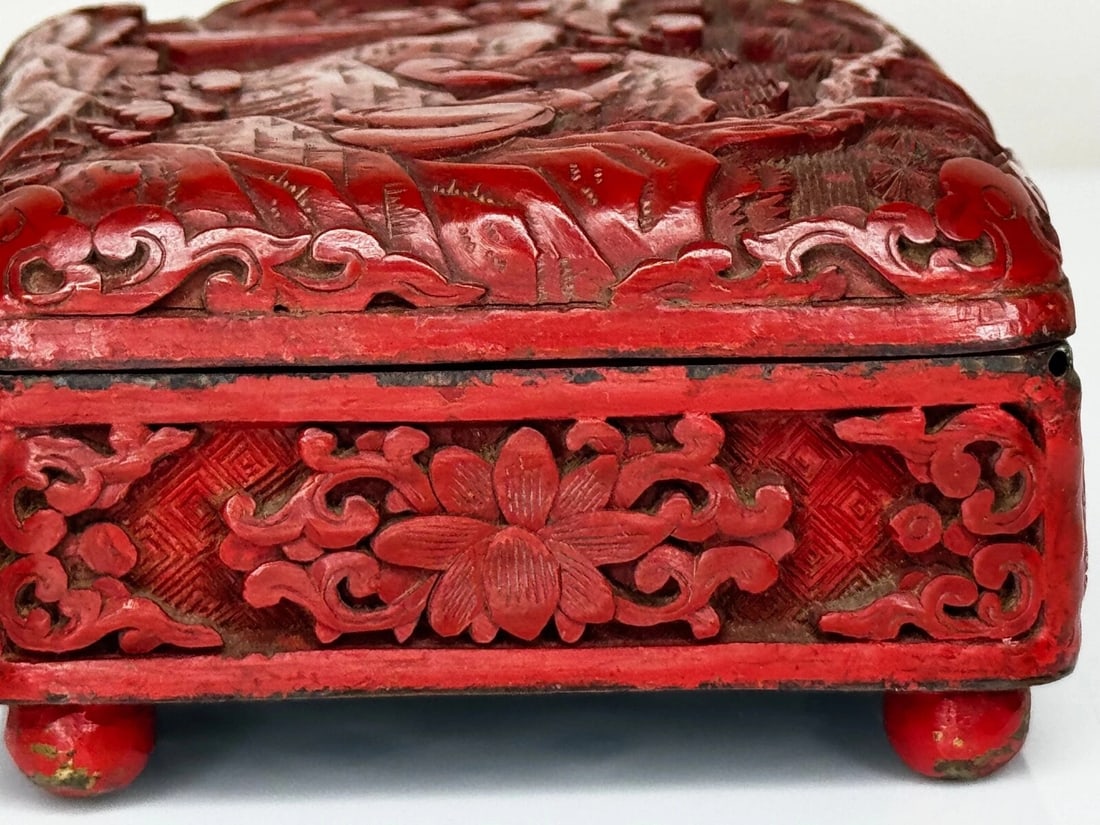 Small Chinese Qing Dynasty 19th Century Cinnabar Lacquered Enamel Trinket Box - 14