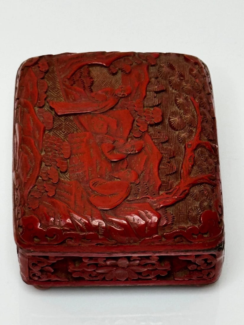 Small Chinese Qing Dynasty 19th Century Cinnabar Lacquered Enamel Trinket Box - 15