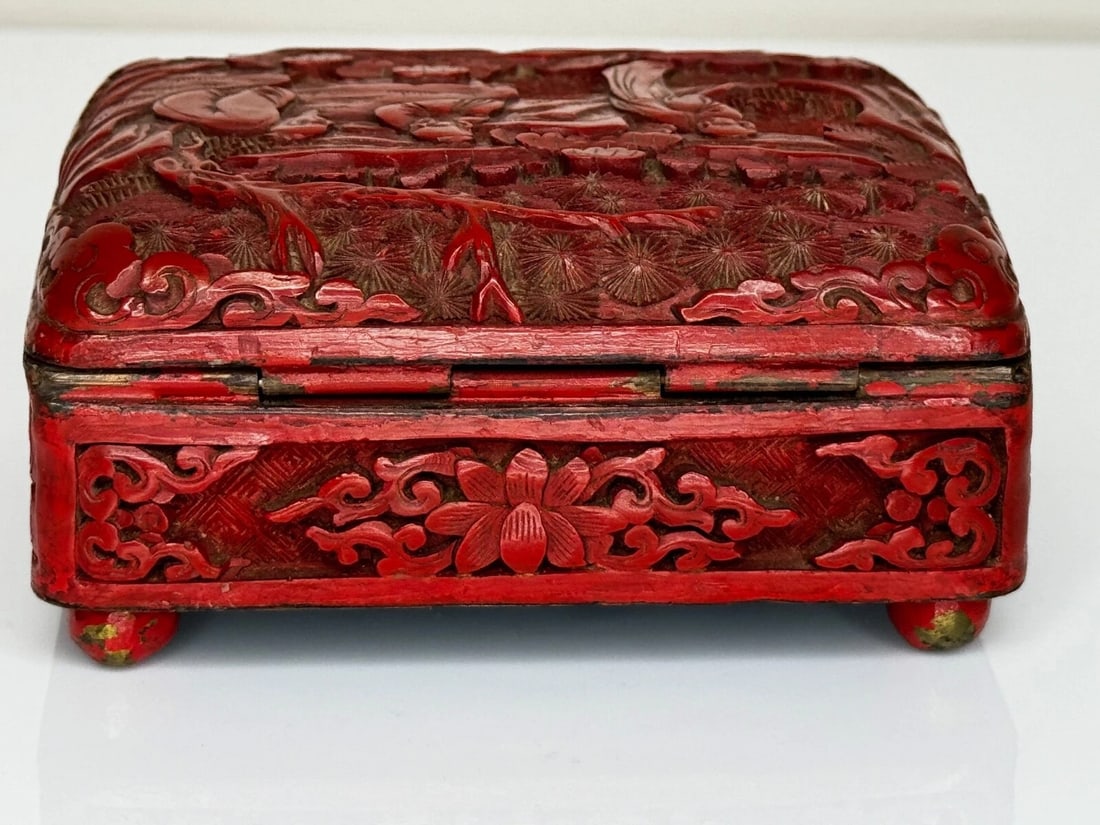 Small Chinese Qing Dynasty 19th Century Cinnabar Lacquered Enamel Trinket Box - 17