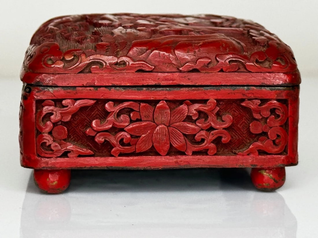 Small Chinese Qing Dynasty 19th Century Cinnabar Lacquered Enamel Trinket Box - 19