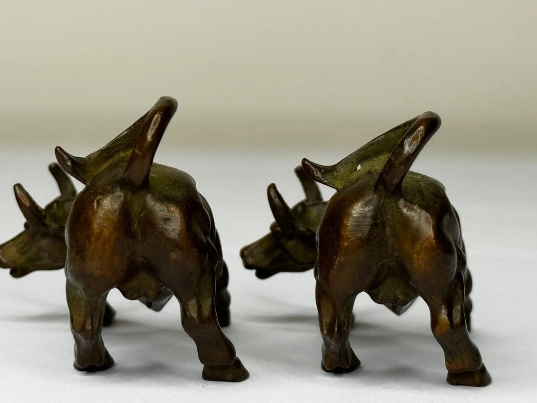 Miniature Set Chinese Qing Dynasty Bronze Water Buffalo Sculptures 19th Century - 17
