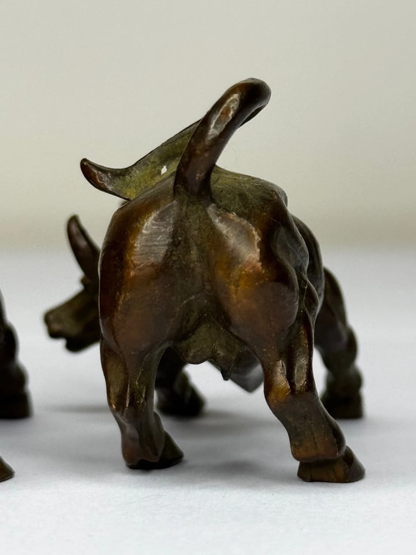 Miniature Set Chinese Qing Dynasty Bronze Water Buffalo Sculptures 19th Century - 18