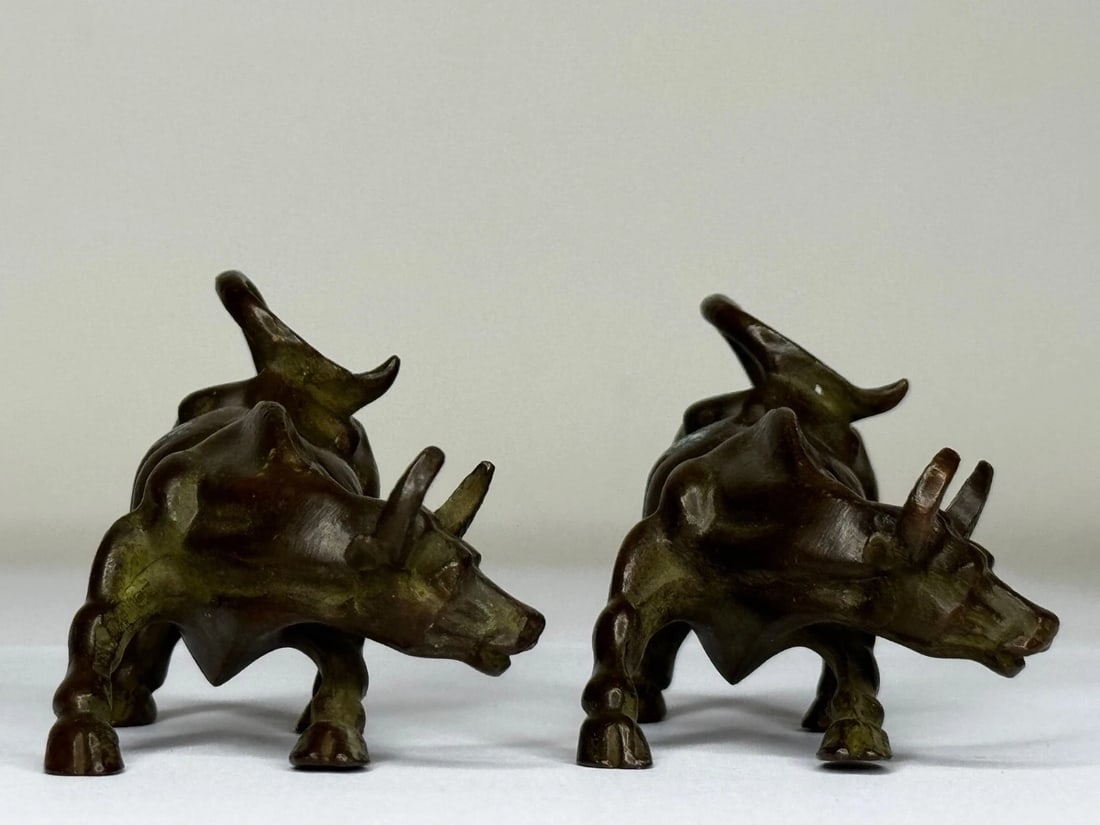 Miniature Set Chinese Qing Dynasty Bronze Water Buffalo Sculptures 19th Century - 20