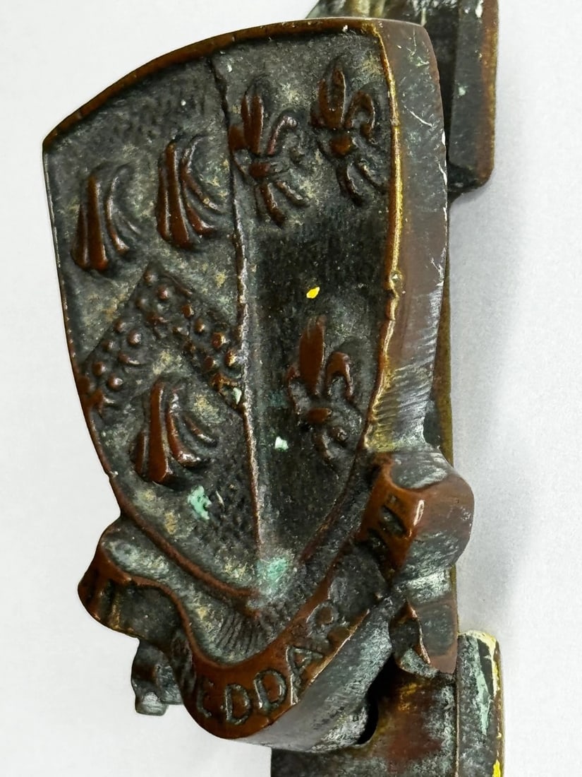 Cheddar Bronze Door Knocker Heraldic Coat of Arms Shield Fleur De Lys C1925 - 10