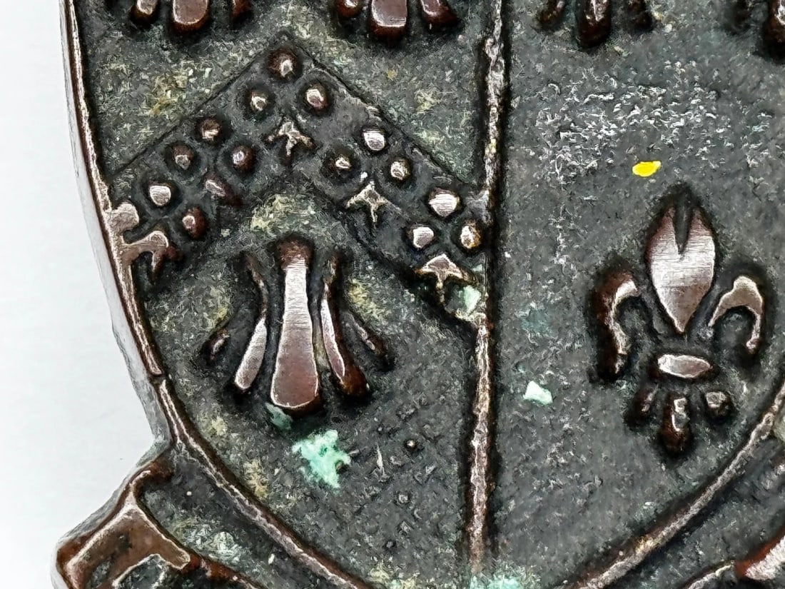 Cheddar Bronze Door Knocker Heraldic Coat of Arms Shield Fleur De Lys C1925 - 13