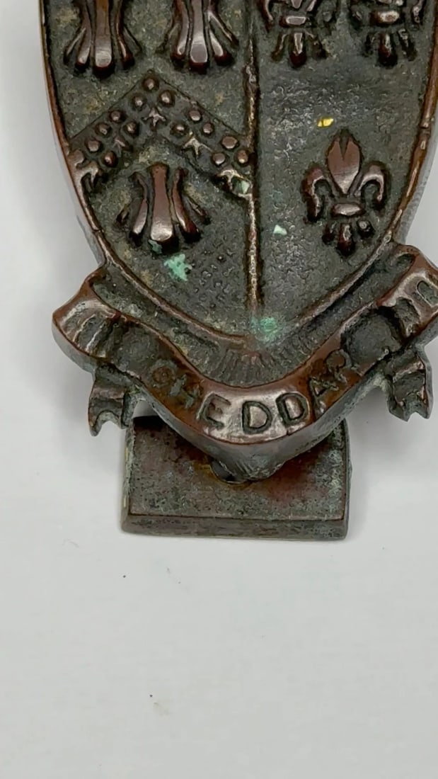 Cheddar Bronze Door Knocker Heraldic Coat of Arms Shield Fleur De Lys C1925 - 2
