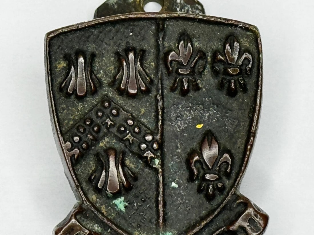 Cheddar Bronze Door Knocker Heraldic Coat of Arms Shield Fleur De Lys C1925 - 6