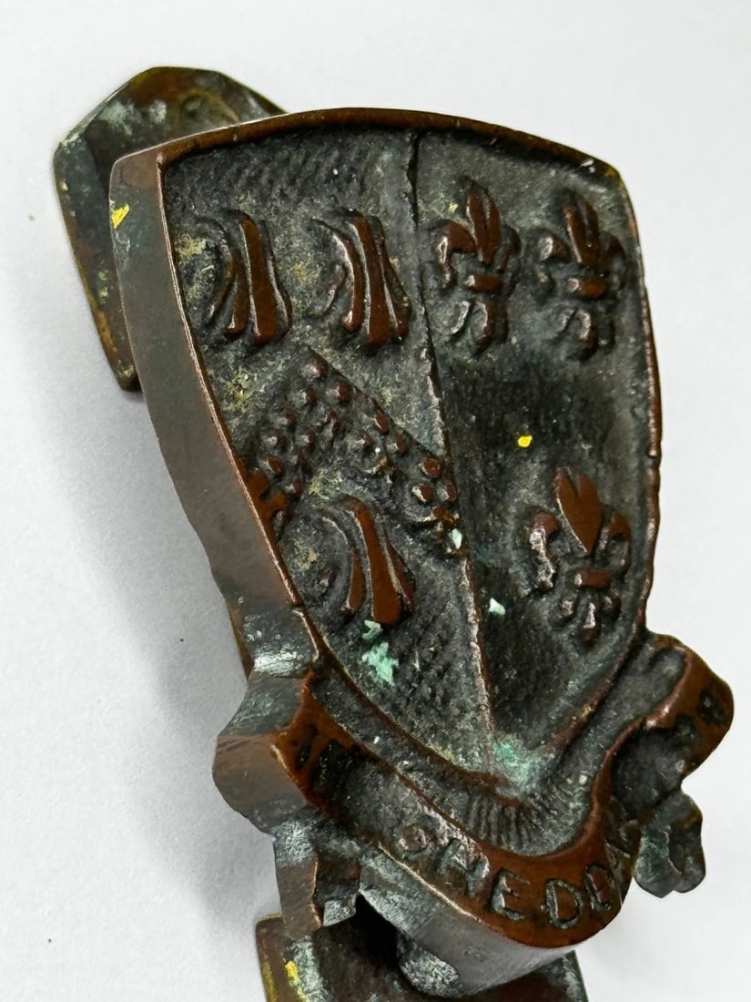 Cheddar Bronze Door Knocker Heraldic Coat of Arms Shield Fleur De Lys C1925 - 7