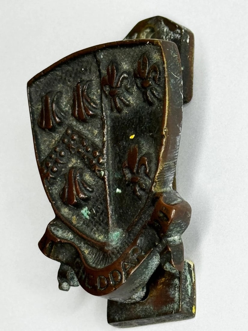 Cheddar Bronze Door Knocker Heraldic Coat of Arms Shield Fleur De Lys C1925 - 9