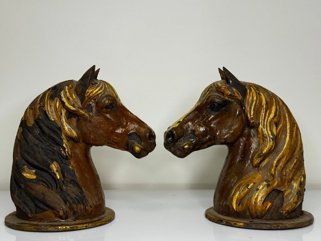 Pair Horse Head Gatepost Finials Attributed Glasgow School Macfarlane’s Foundry - 19