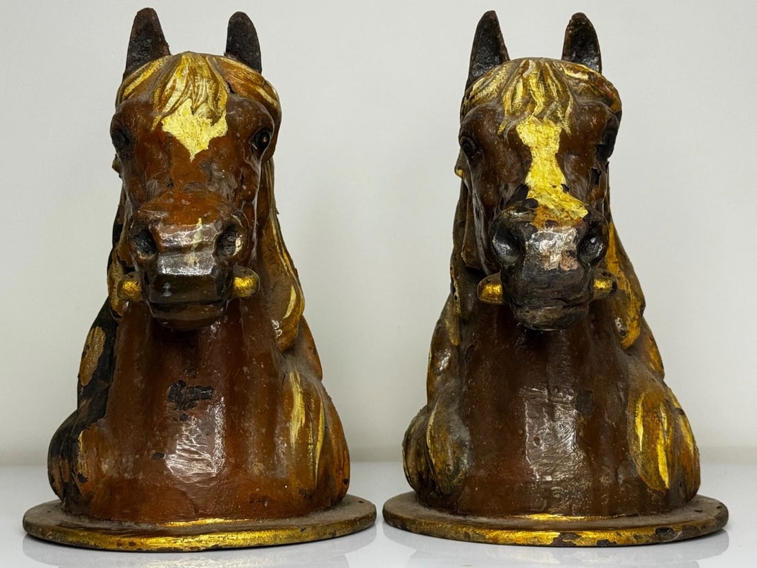 Pair Horse Head Gatepost Finials Attributed Glasgow School Macfarlane’s Foundry - 3