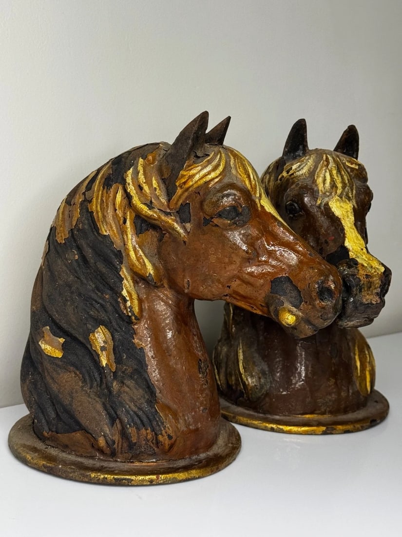 Pair Horse Head Gatepost Finials Attributed Glasgow School Macfarlane’s Foundry - 4