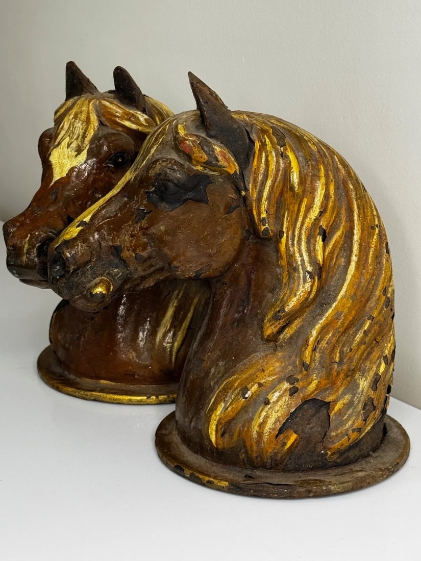 Pair Horse Head Gatepost Finials Attributed Glasgow School Macfarlane’s Foundry - 5
