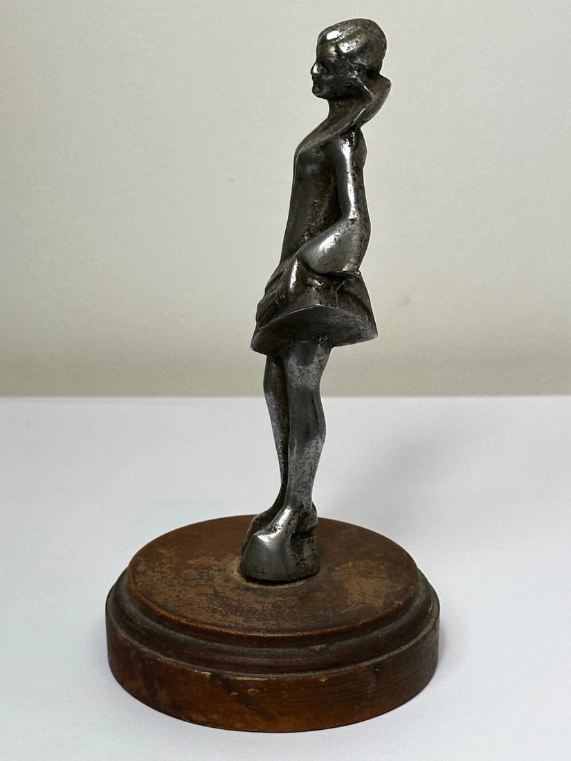 Original Art Deco British Chromed Bronze Lady Dancer Car Mascot Figurine - 17