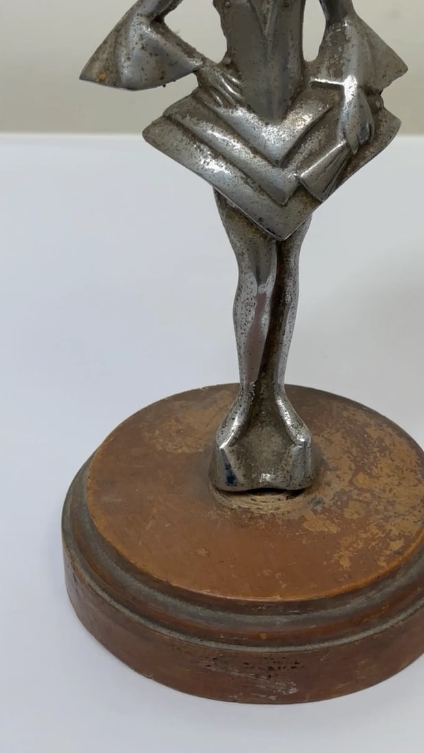 Original Art Deco British Chromed Bronze Lady Dancer Car Mascot Figurine - 2