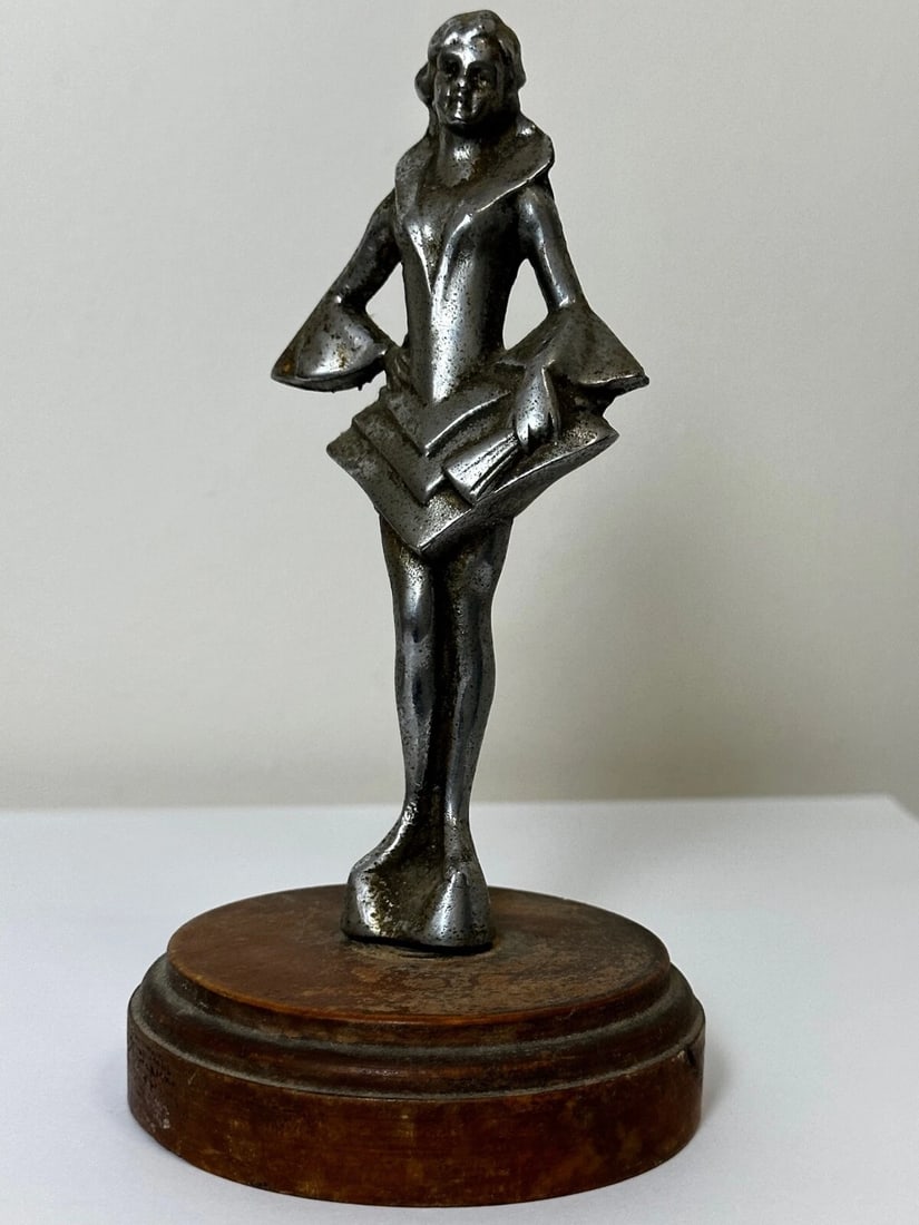Original Art Deco British Chromed Bronze Lady Dancer Car Mascot Figurine - 3