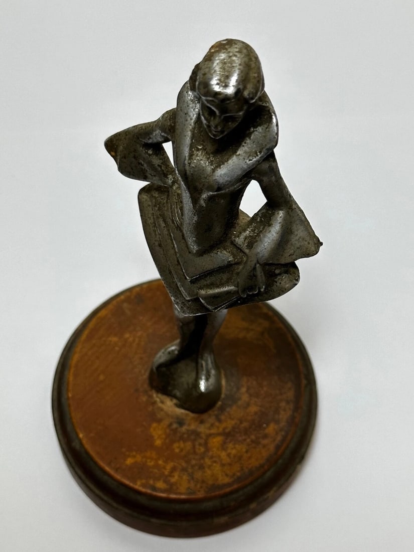 Original Art Deco British Chromed Bronze Lady Dancer Car Mascot Figurine - 5