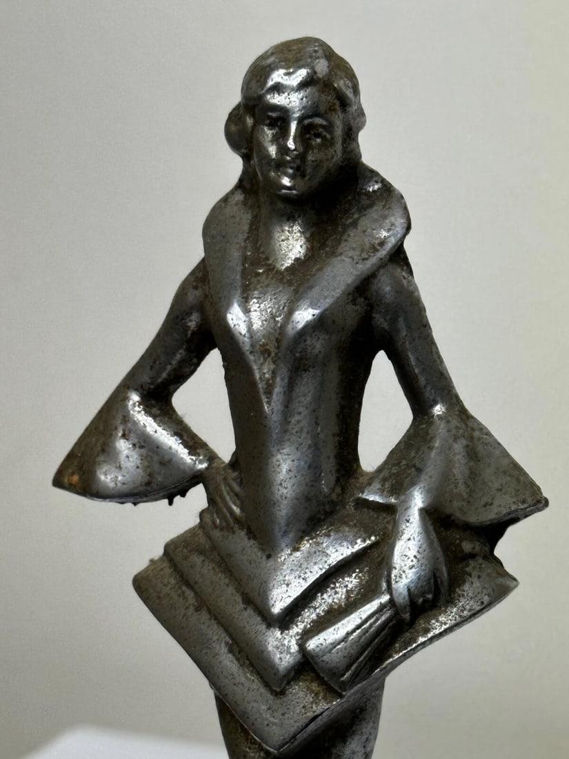 Original Art Deco British Chromed Bronze Lady Dancer Car Mascot Figurine - 8