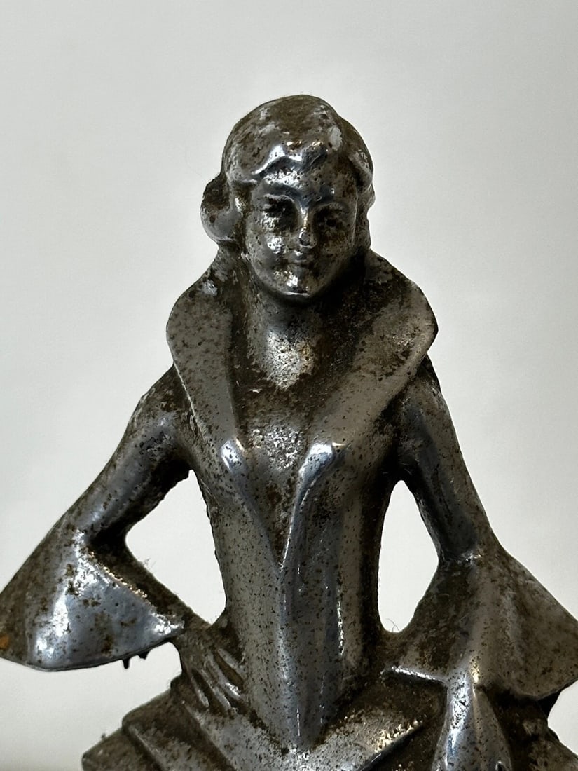 Original Art Deco British Chromed Bronze Lady Dancer Car Mascot Figurine - 9
