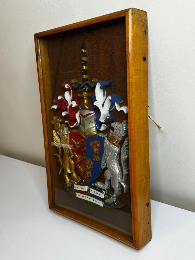 Heraldic Armorial Shire Coat Arms Of Chester Plaster Wall Sculpture In Case - 13