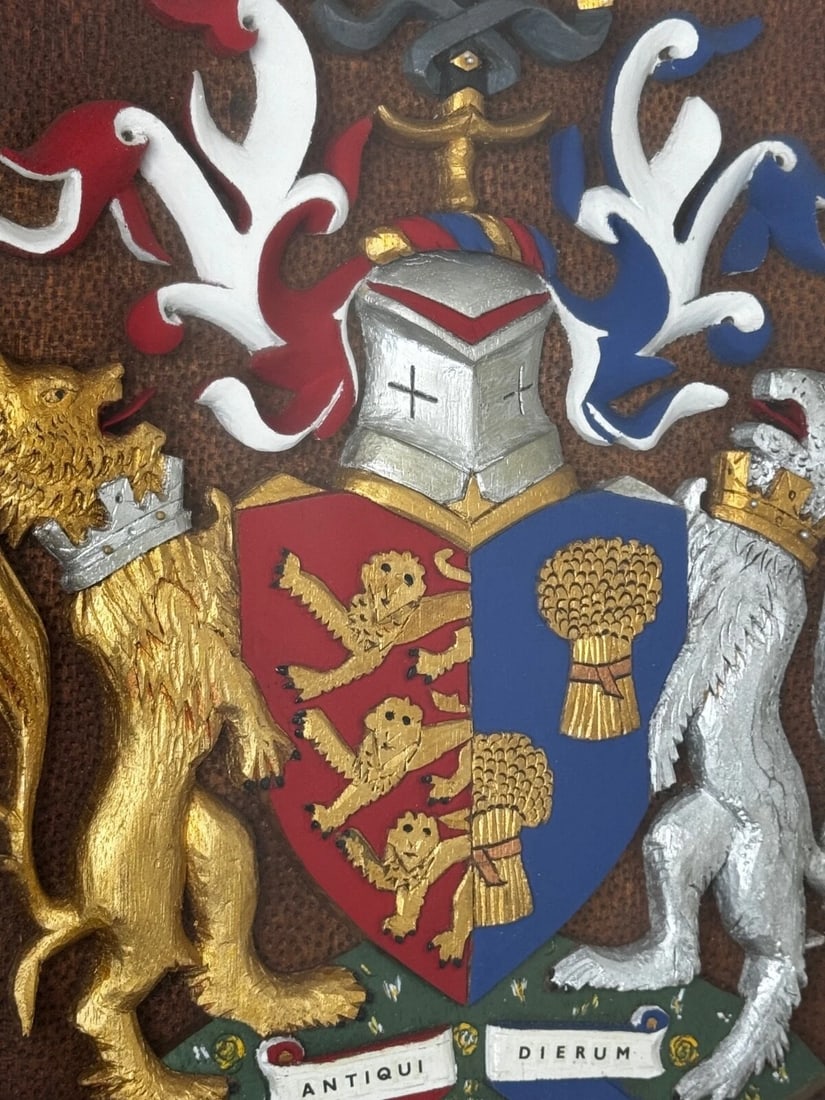 Heraldic Armorial Shire Coat Arms Of Chester Plaster Wall Sculpture In Case - 3