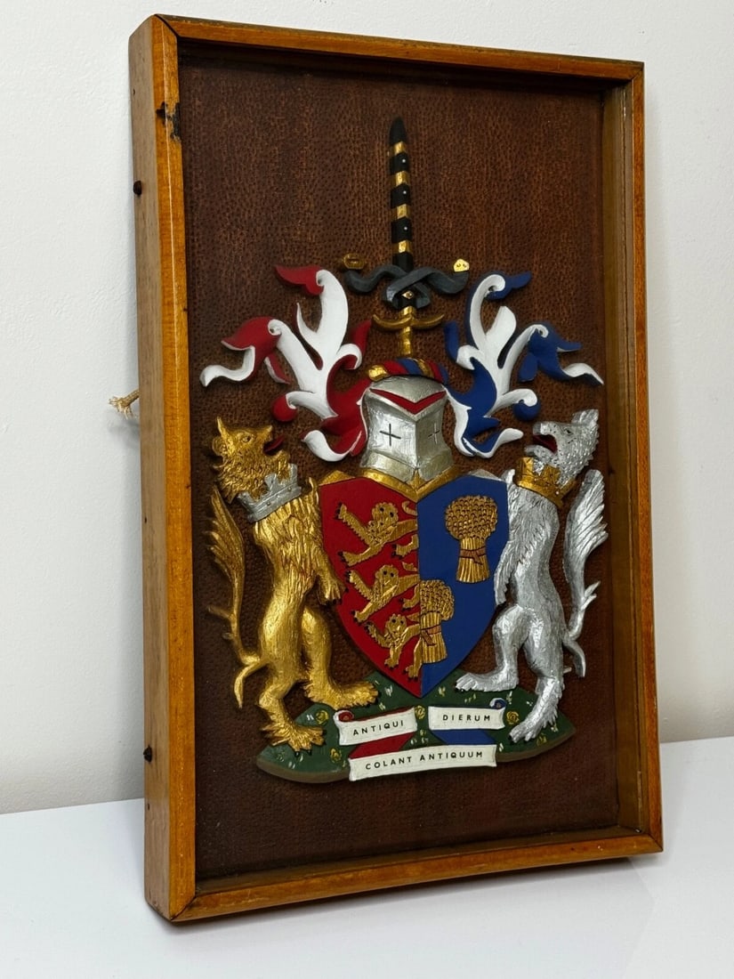 Heraldic Armorial Shire Coat Arms Of Chester Plaster Wall Sculpture In Case - 5
