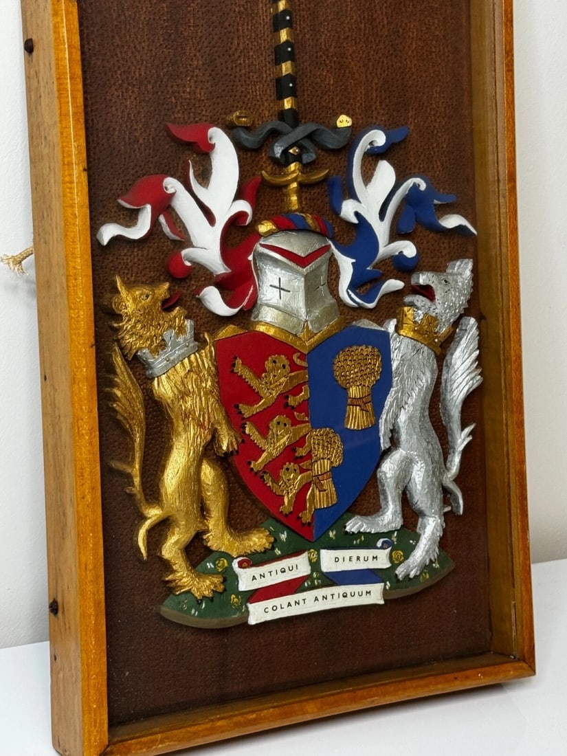 Heraldic Armorial Shire Coat Arms Of Chester Plaster Wall Sculpture In Case - 6