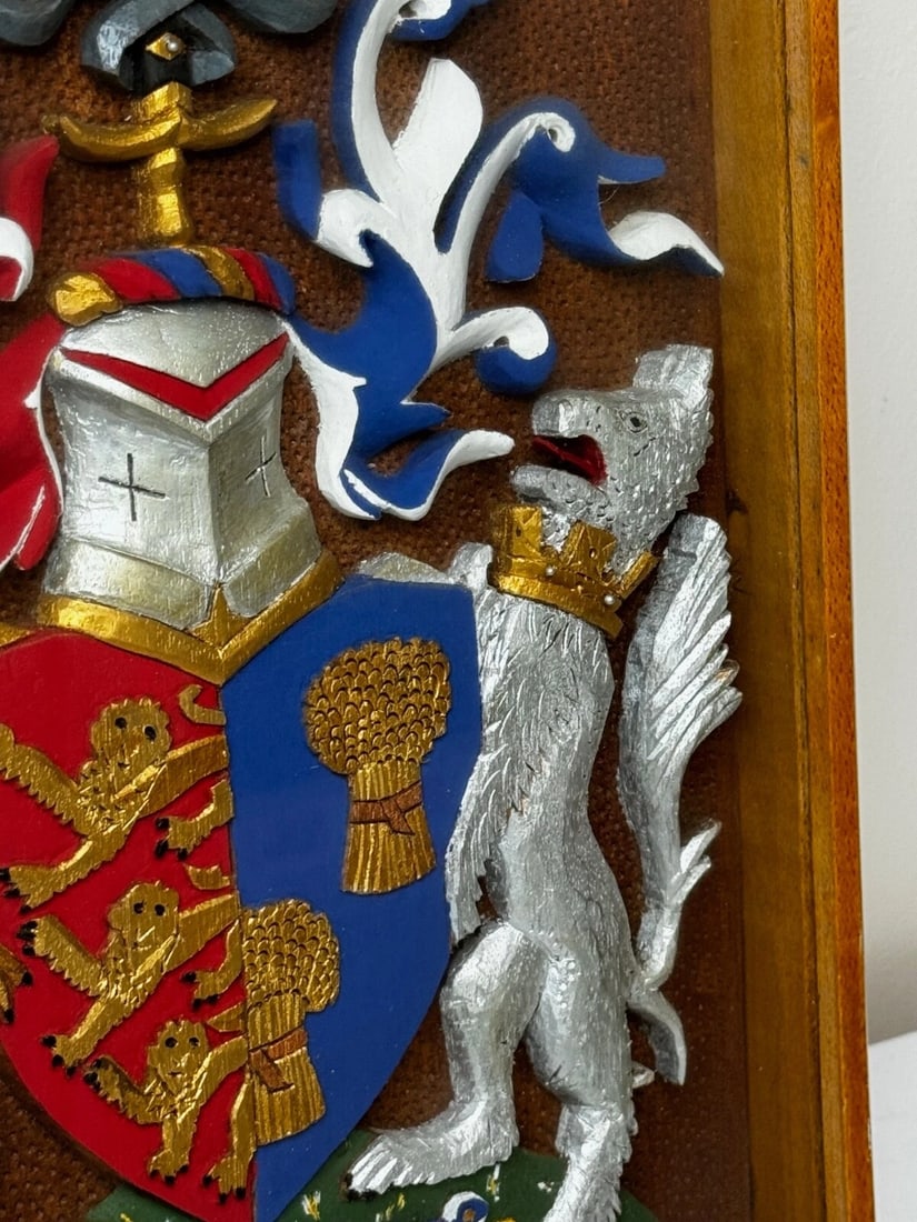 Heraldic Armorial Shire Coat Arms Of Chester Plaster Wall Sculpture In Case - 8