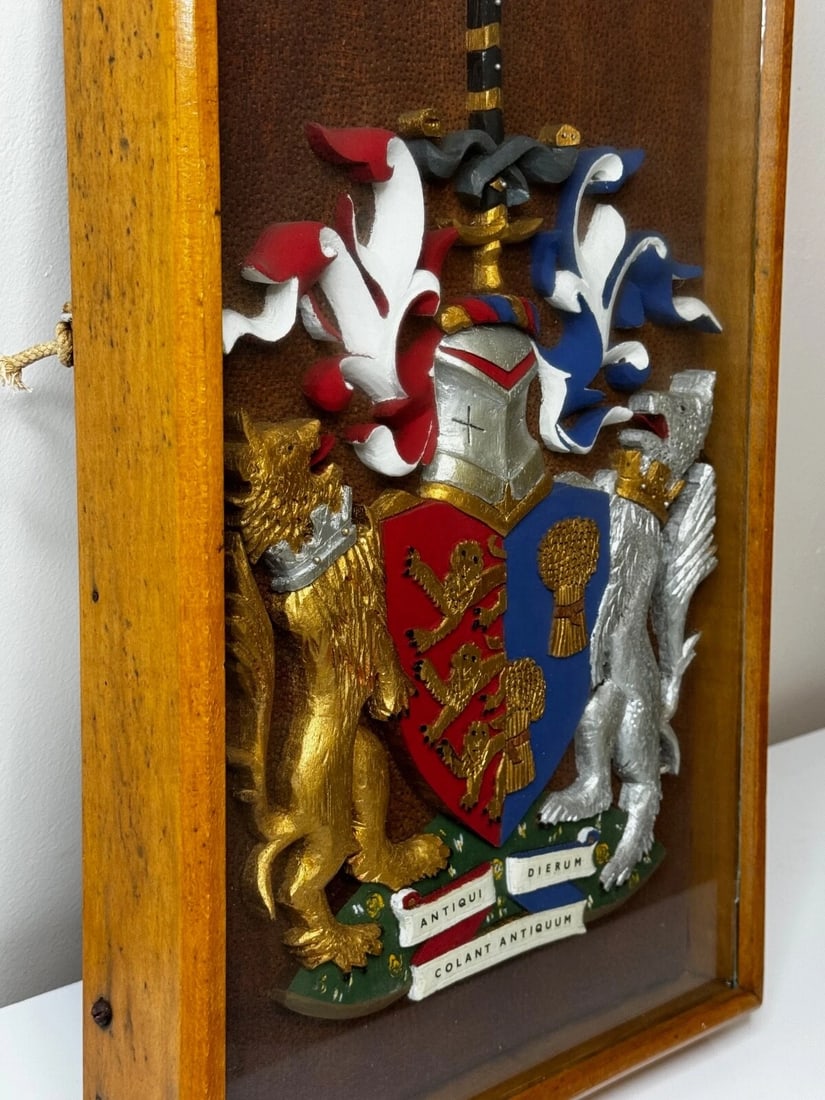 Heraldic Armorial Shire Coat Arms Of Chester Plaster Wall Sculpture In Case - 9