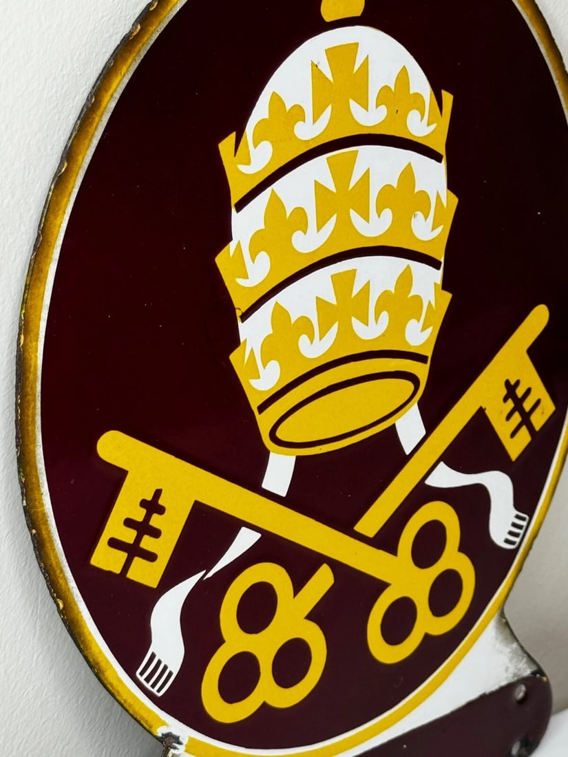 Unique Small Religious Enamel Sign Pope Vatican City State - 17
