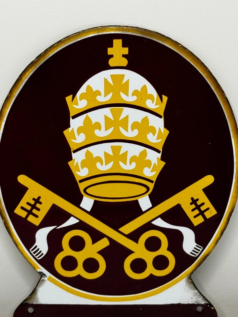 Unique Small Religious Enamel Sign Pope Vatican City State - 3