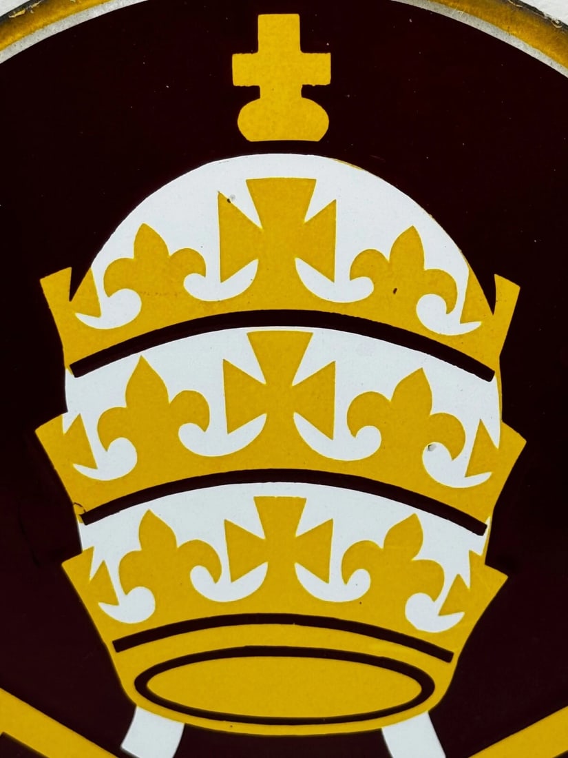 Unique Small Religious Enamel Sign Pope Vatican City State - 9