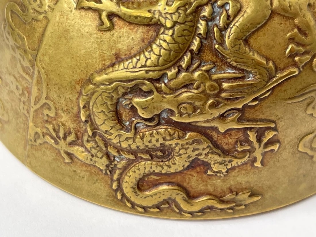 Small Chinese Qing Dynasty Gilded Bronze Drinking Vessel Dragon Wine Goblet - 10