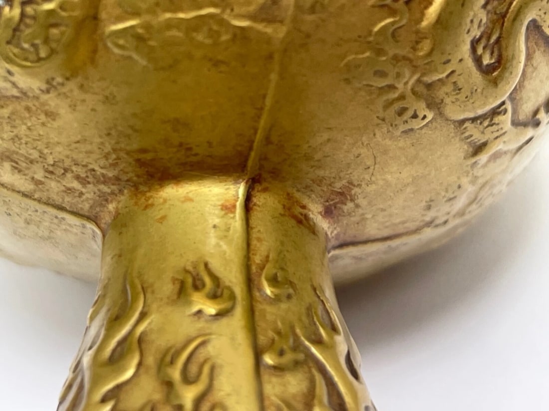 Small Chinese Qing Dynasty Gilded Bronze Drinking Vessel Dragon Wine Goblet - 13
