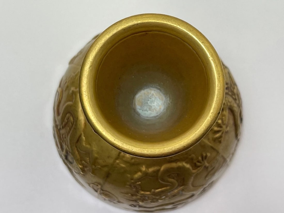 Small Chinese Qing Dynasty Gilded Bronze Drinking Vessel Dragon Wine Goblet - 7