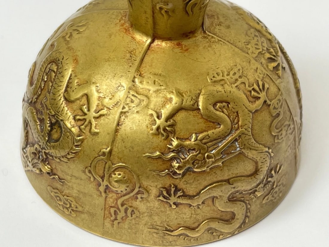 Small Chinese Qing Dynasty Gilded Bronze Drinking Vessel Dragon Wine Goblet - 9