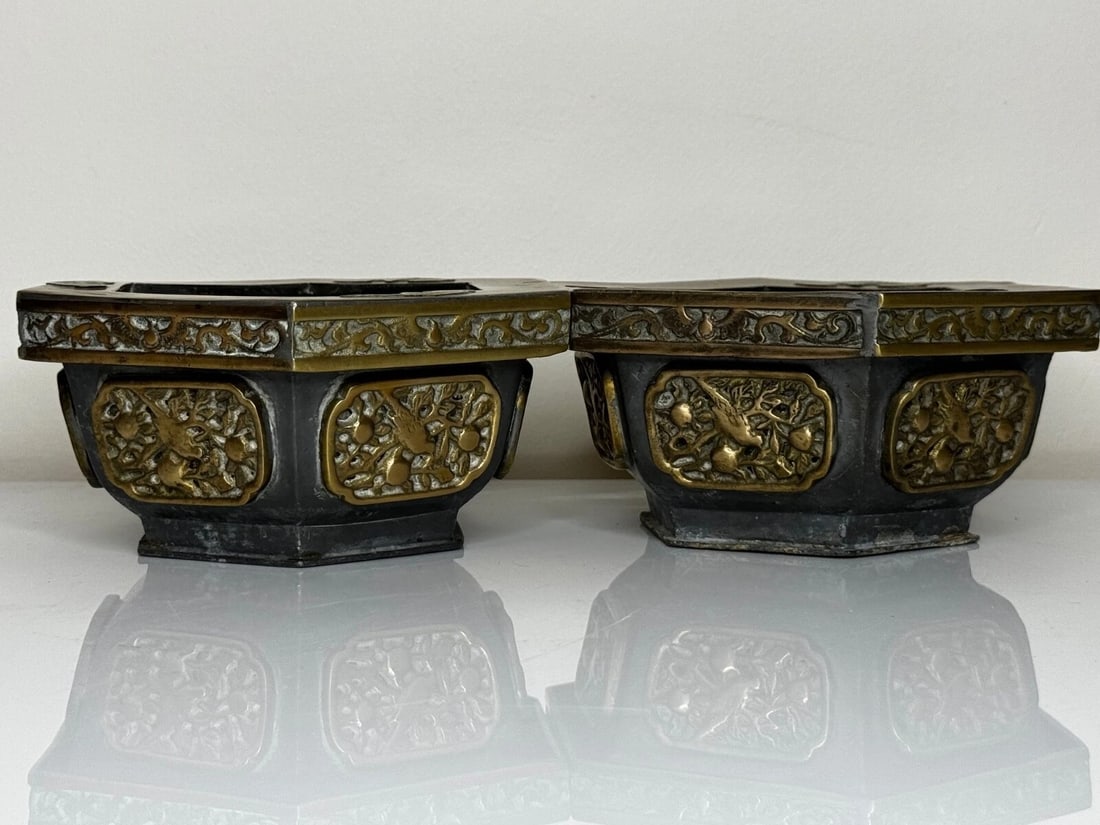 Pair Small Original Peoples Republic Chinese Goodluck Home Garden Bat Planters - 5