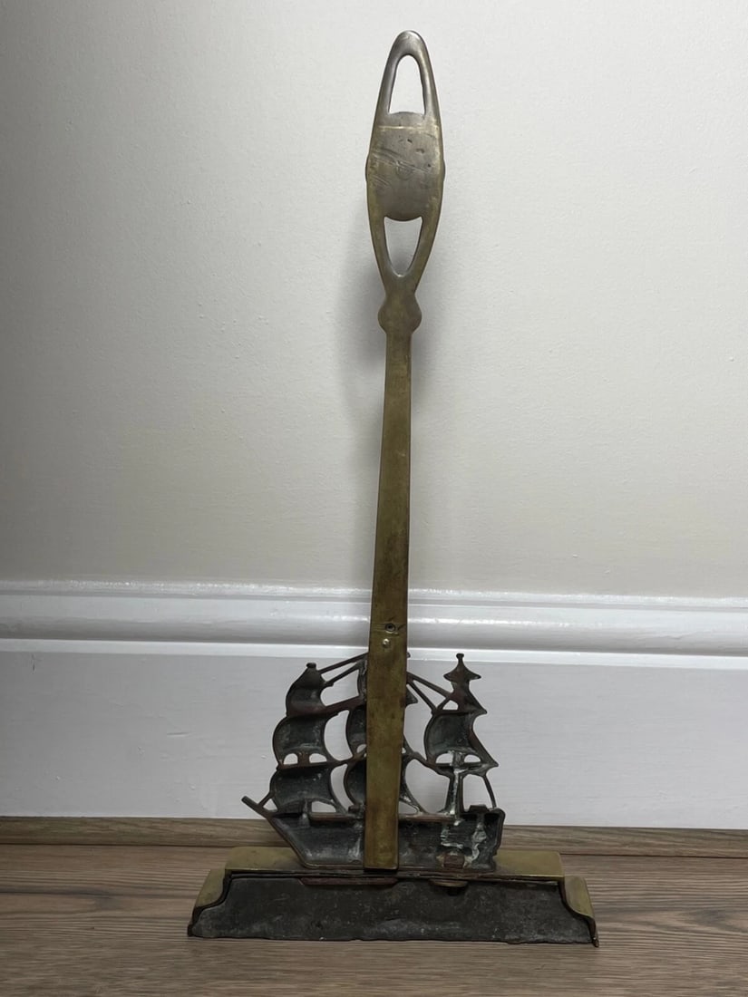 Antique English Victorian 19th Century Brass HMS Victory Door Porter Stay Stop - 10