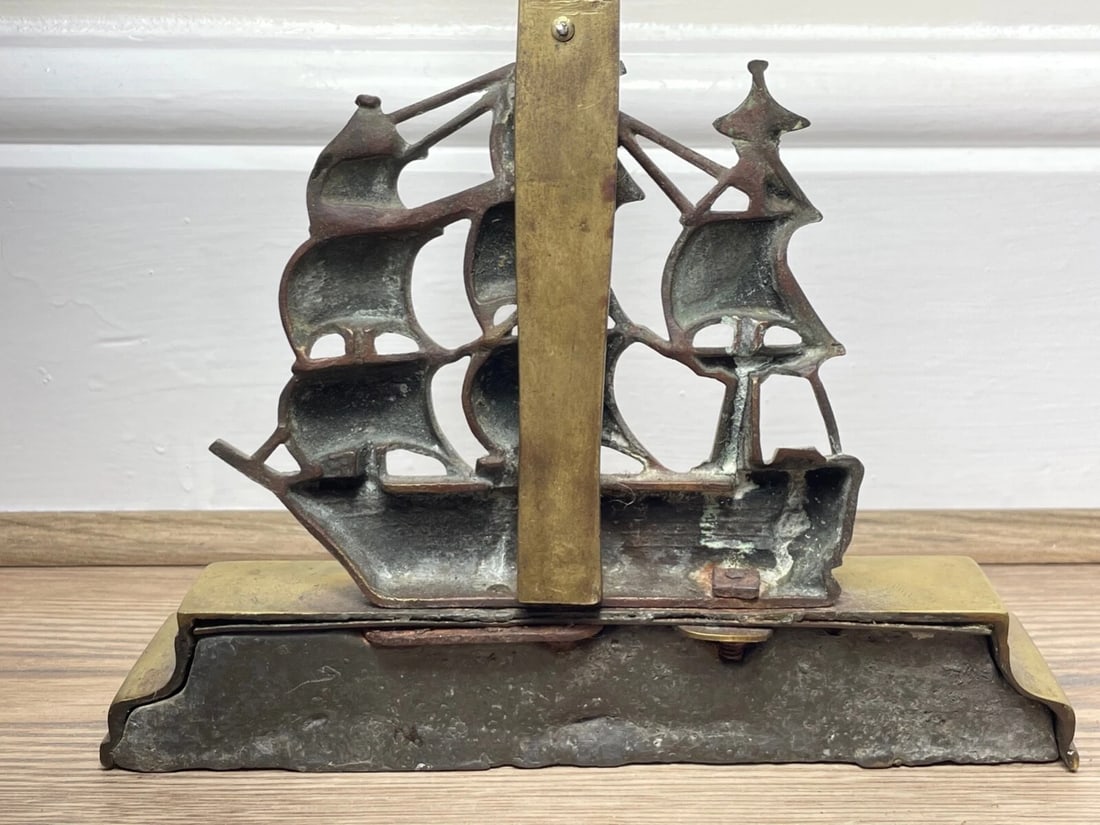 Antique English Victorian 19th Century Brass HMS Victory Door Porter Stay Stop - 13