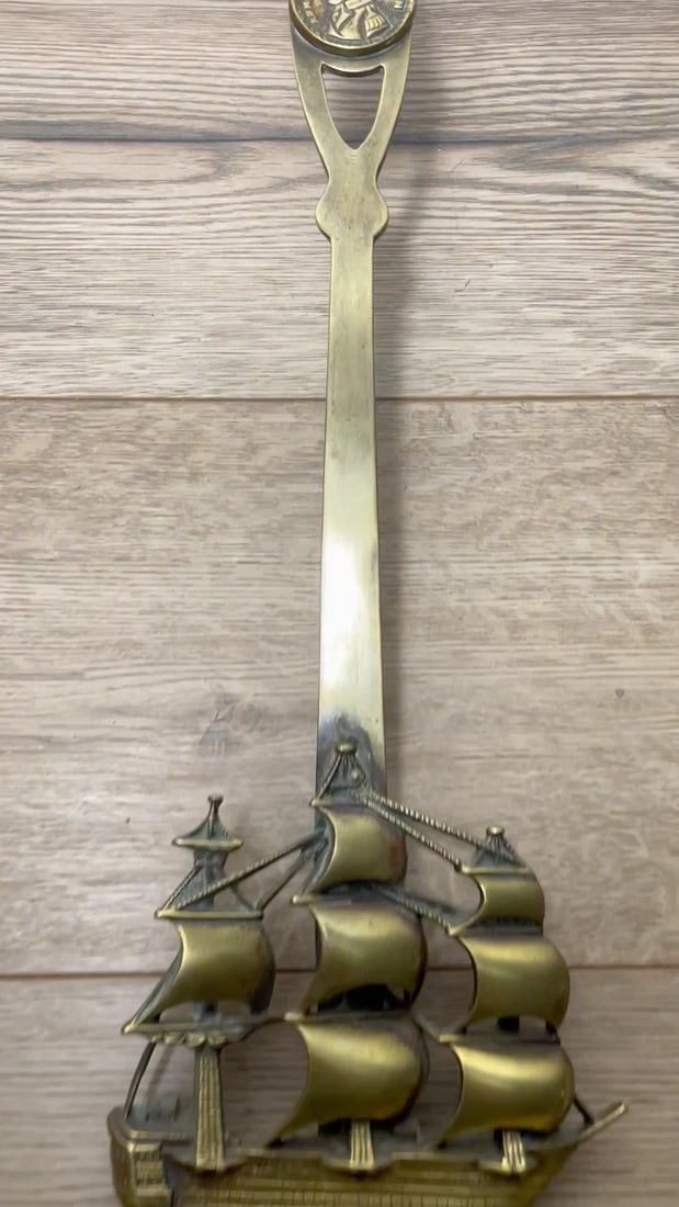 Antique English Victorian 19th Century Brass HMS Victory Door Porter Stay Stop - 2
