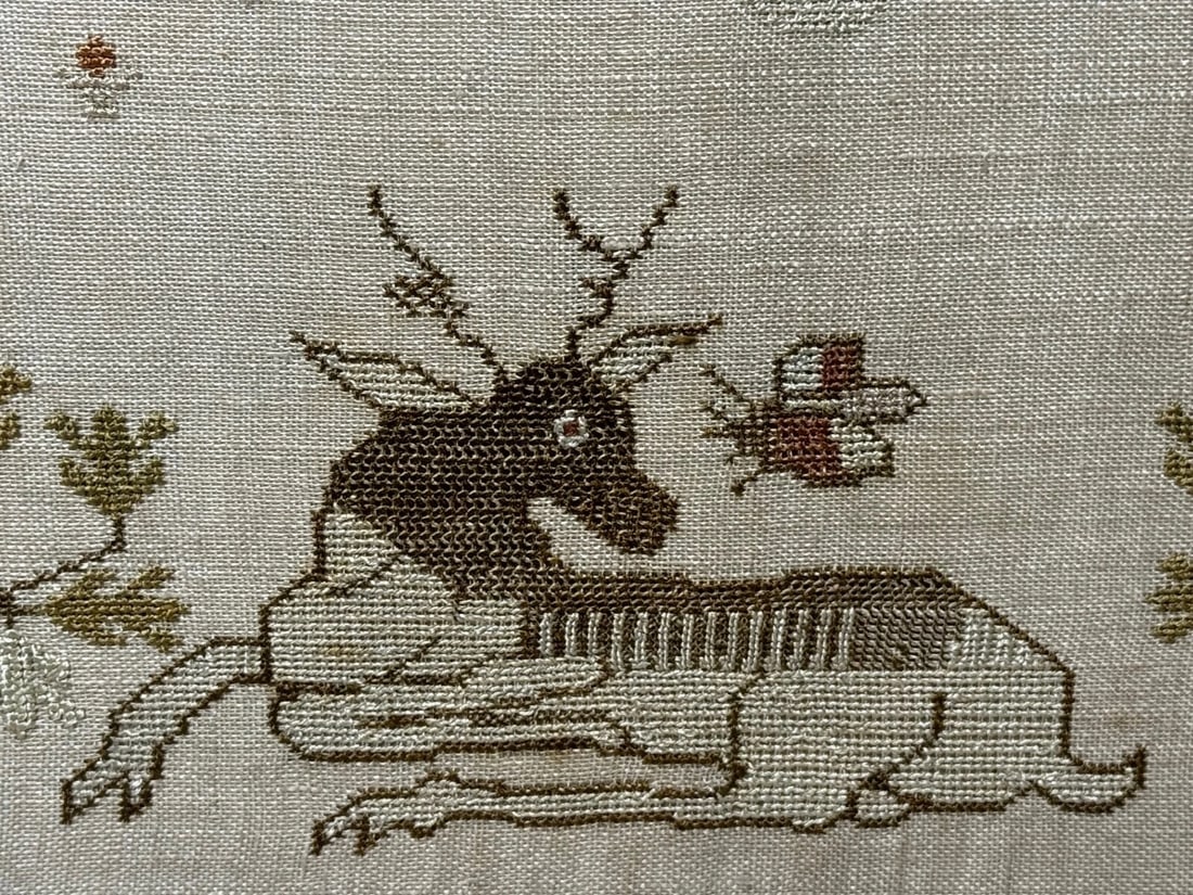 Stag Looking At Bee Tapestry Sampler By Rachel 1831 Oswestry National School - 10