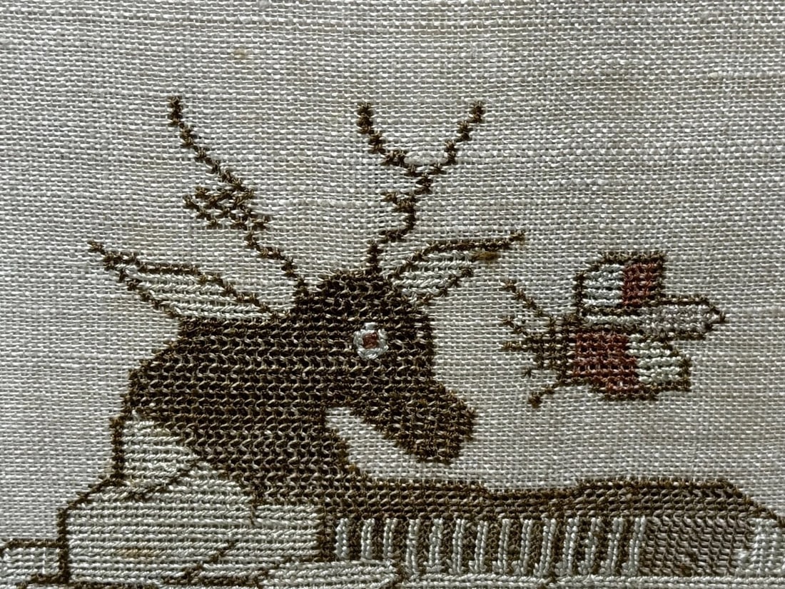 Stag Looking At Bee Tapestry Sampler By Rachel 1831 Oswestry National School - 12