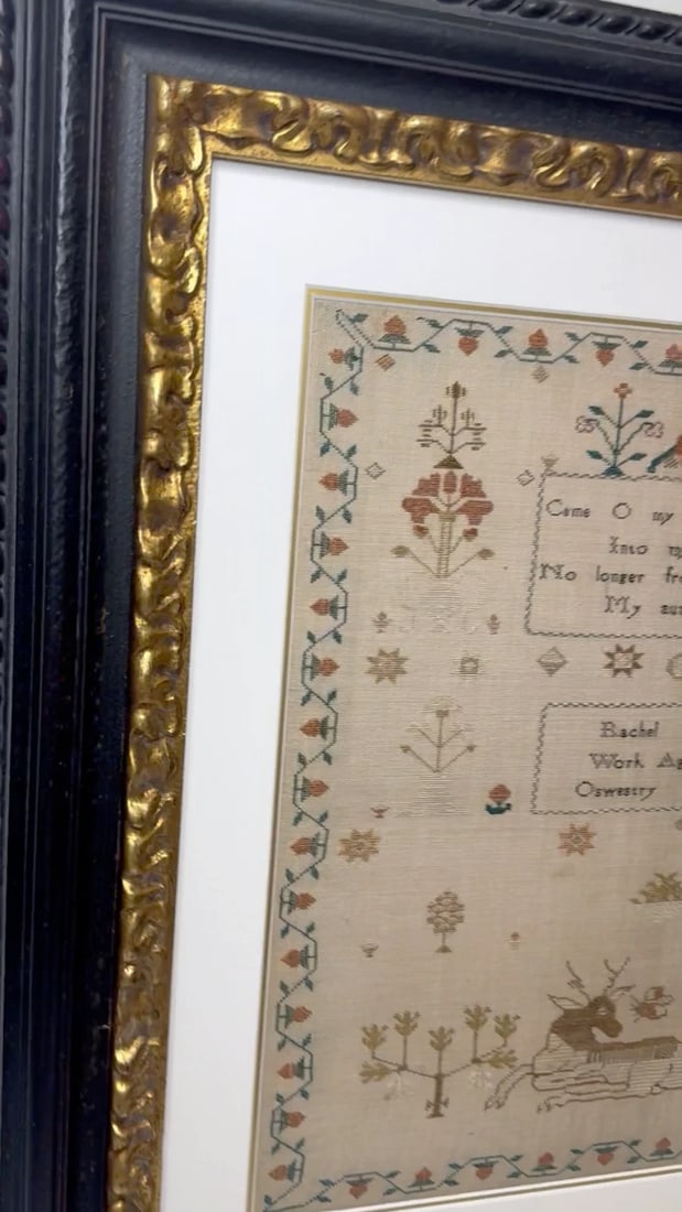 Stag Looking At Bee Tapestry Sampler By Rachel 1831 Oswestry National School - 2