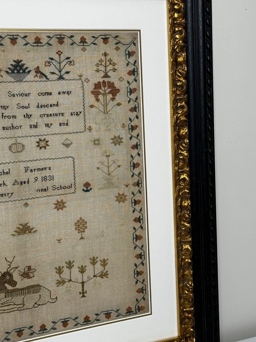 Stag Looking At Bee Tapestry Sampler By Rachel 1831 Oswestry National School - 3