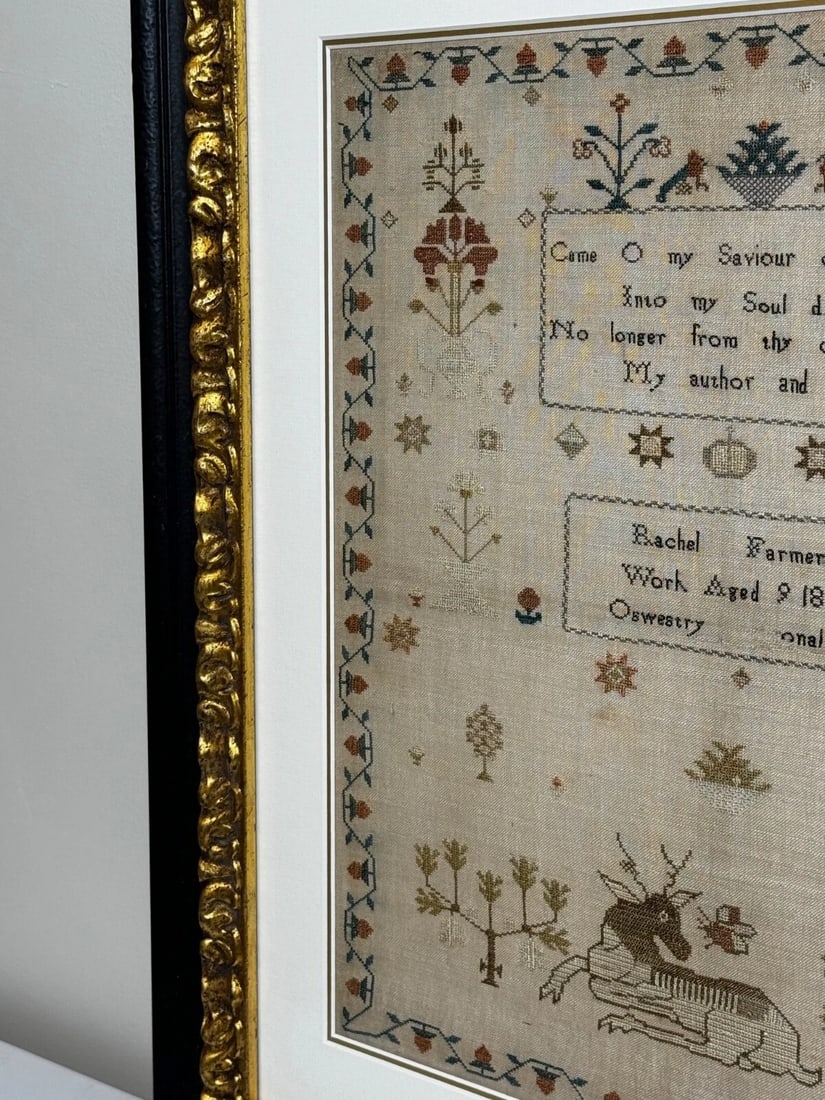 Stag Looking At Bee Tapestry Sampler By Rachel 1831 Oswestry National School - 4