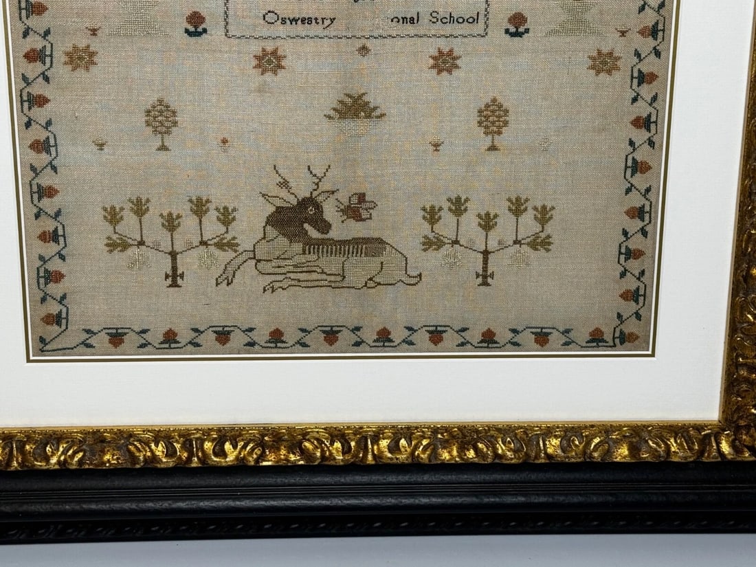 Stag Looking At Bee Tapestry Sampler By Rachel 1831 Oswestry National School - 5