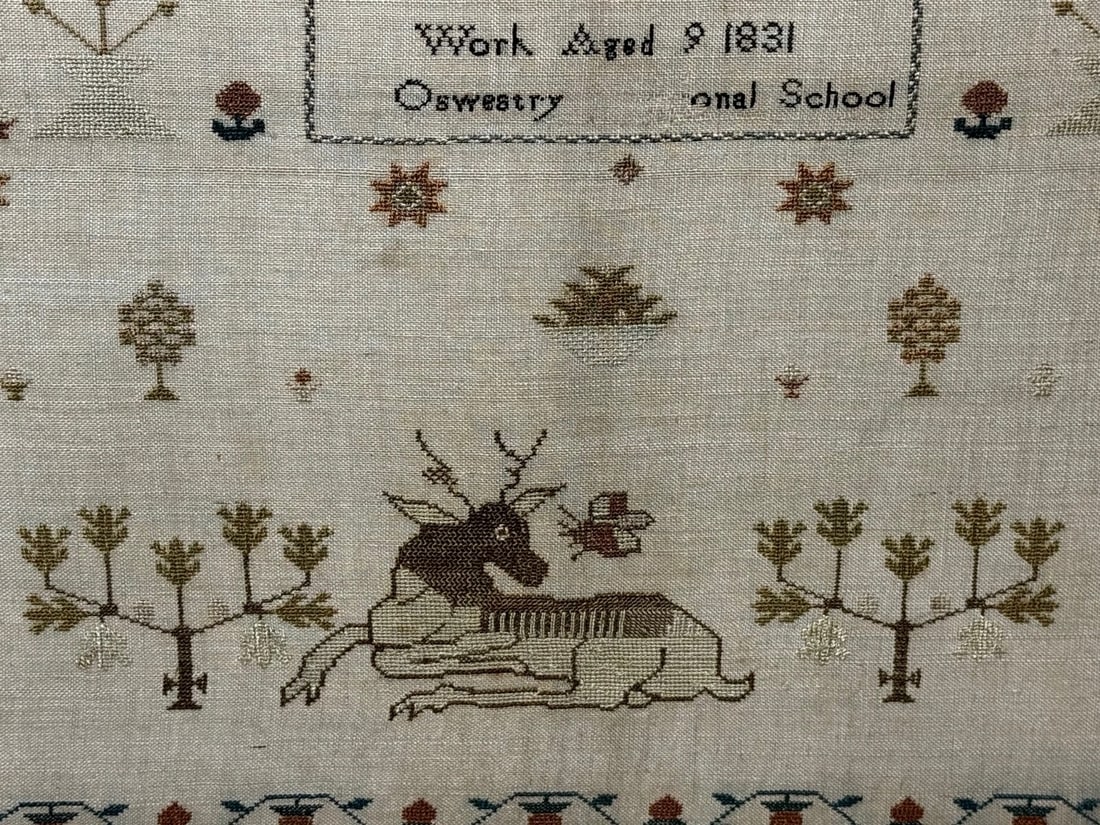Stag Looking At Bee Tapestry Sampler By Rachel 1831 Oswestry National School - 7