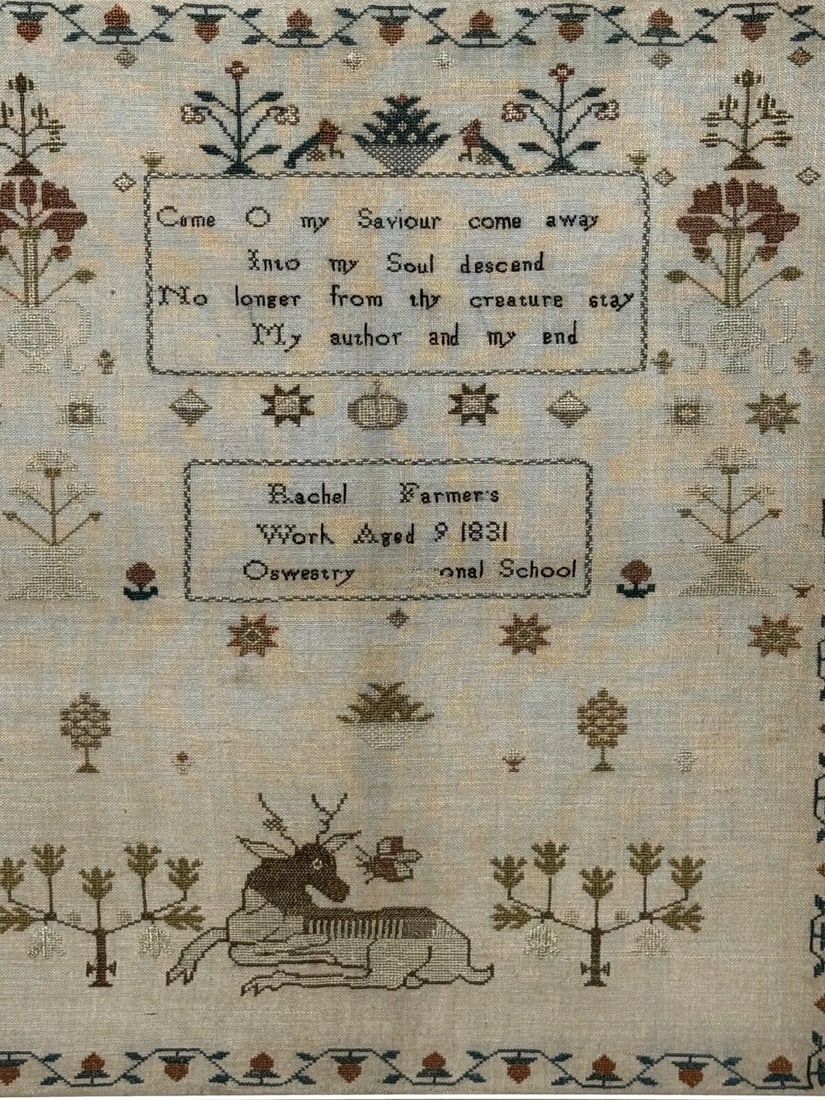 Stag Looking At Bee Tapestry Sampler By Rachel 1831 Oswestry National School - 9