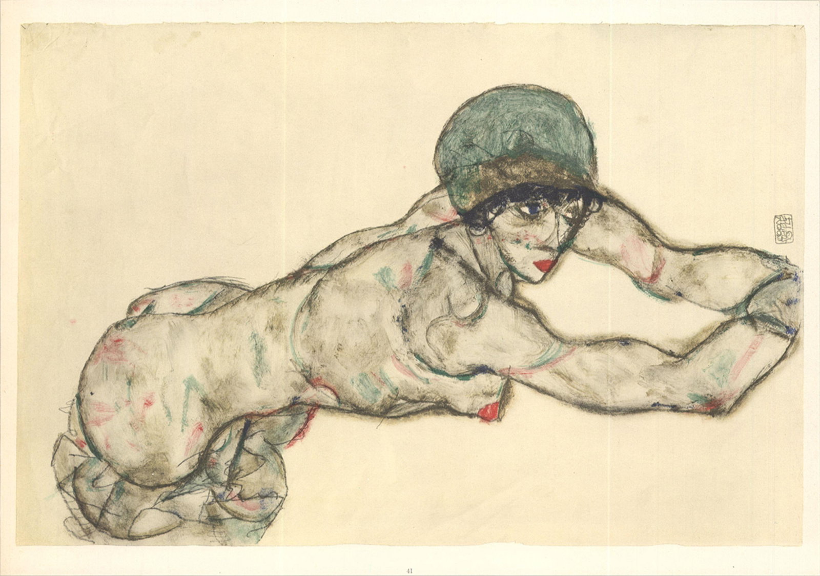Schiele Lithograph 41 Female Figure to Right: Title: Schiele Lithograph 41 Female Figure to Right Description: Artist:Egon Schiele Country:Austria Title:Female figure to the right Medium:Lithograph - 41 Marks:Signed in plate Printed:1968 by Max J
